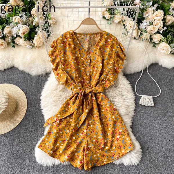 

gagarich women jumpsuit 2021 spring summer french temperament ladies v-neck ruffled waist casual wide-leg short jumpsuits, Black;white