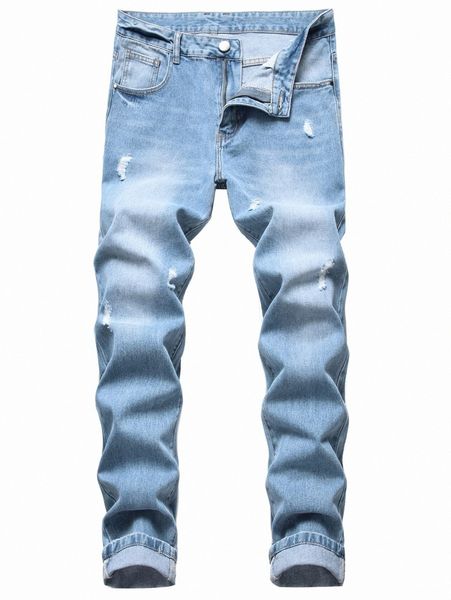 

romwe guys ripped skinny jeans u4m1#, Blue