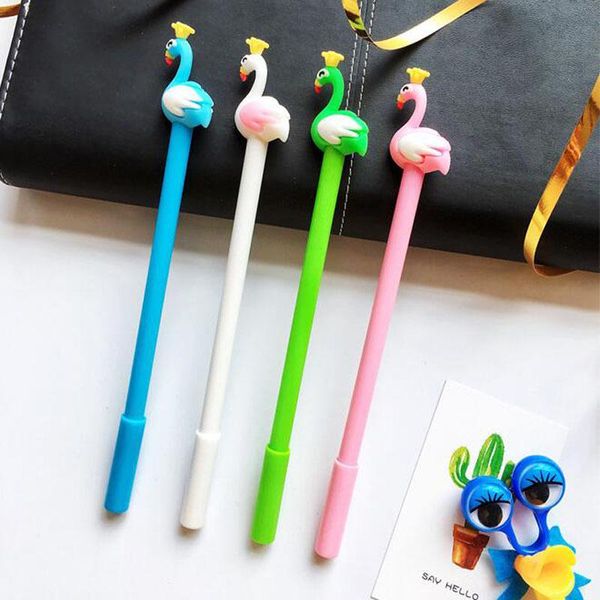 

gel pens 1pc kawaii crown flamingo pen cartoon student creative stationery black signature office school supplies cute swan