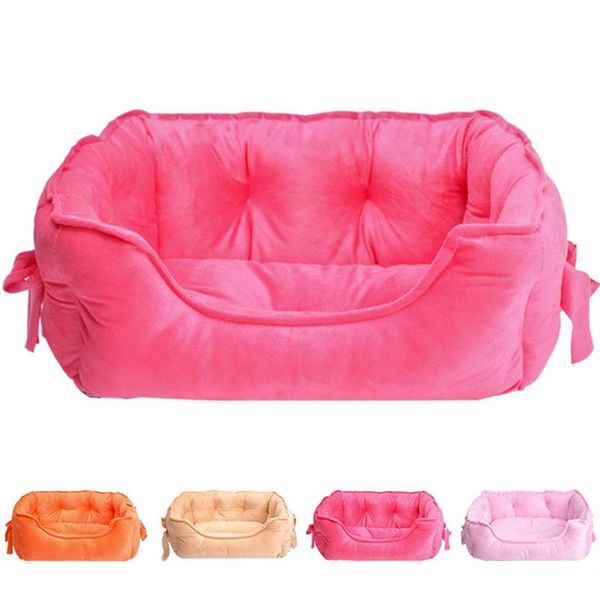 

soft candy colors puppy pet dog cat denim thick sturdy mat cozy warm bed bow princess dog bed soft fleece cat