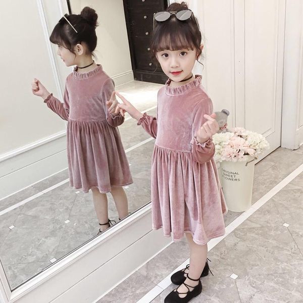 

girl's dresses fashion girls velvet long sleeves princess for kids children teenager dress spring autumn casual clothes, Red;yellow