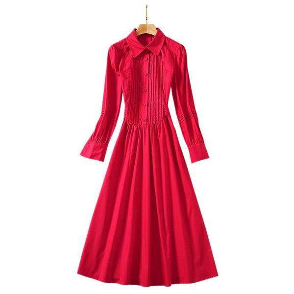 

casual dresses arrivals women fashion clothing red shirt dress turn-down collar buttons pleated bib drapes a line midi, Black;gray