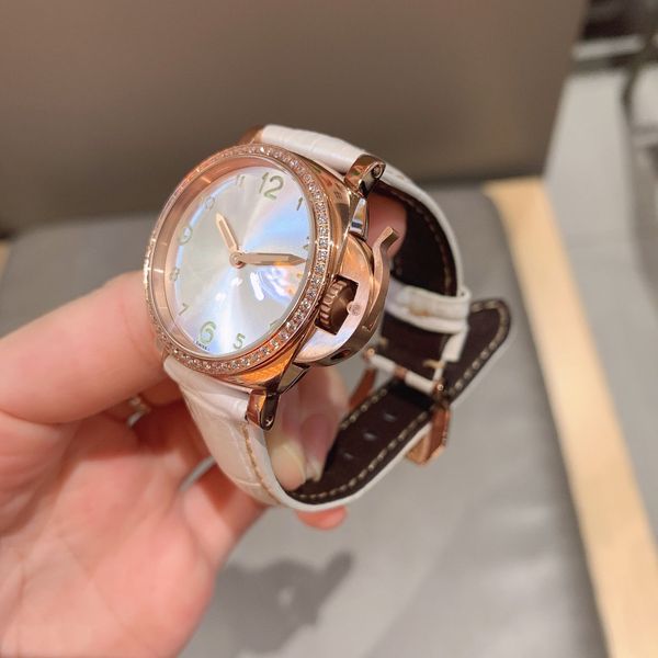 

ladies casual watch imported quartz movement super luminous surface 316 stainless steel case cowhide strap 35mm, Slivery;brown