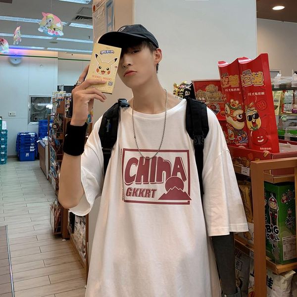

men's t-shirts summer short-sleeved and women's 2021 loose area oversized multi-color printing trend, White;black