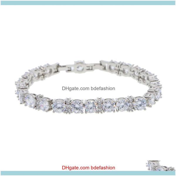

jewelryround cut tennis bracelet 5mm zirconia triple lock hiphop jewelry 1 row cubic luxury crystal cz men fashion charm bracelets drop deli, Golden;silver