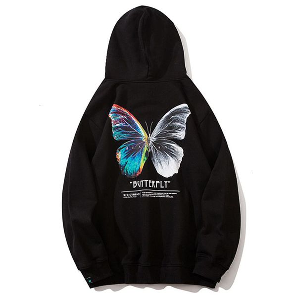 

autumn micro fleece butterfly men hoodies hip hop homme hoody male jacket fleece male harajuku mens hoodies, Black