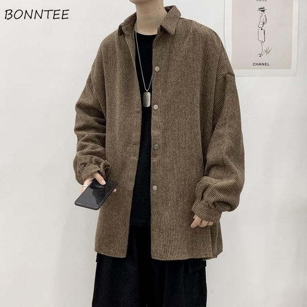

men's jackets men corduroy loose turn-down collar single breasted casual fashion korean style all-match simple ulzzang harajuku male, Black;brown