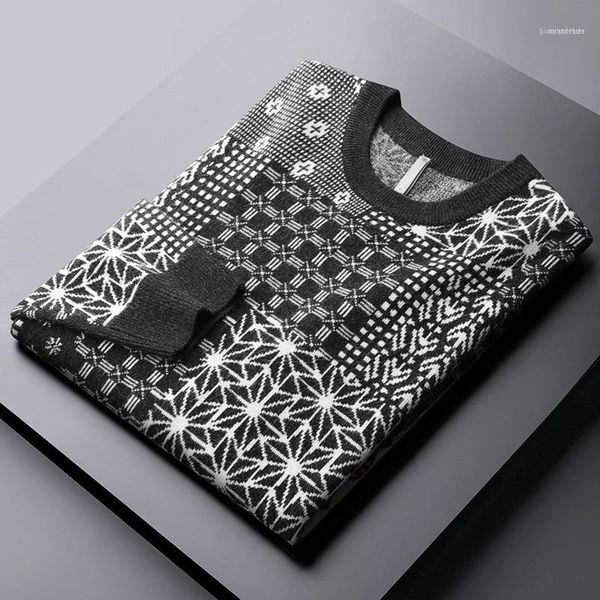 

men's sweaters minglu autumn winter mens round collar jacquard thicken male plus size 5xl slim plaid man sweater1, White;black