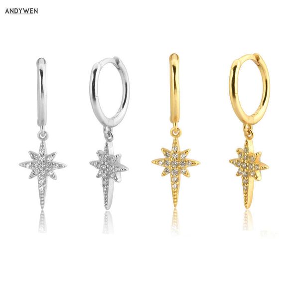 

andywen 925 sterling silver classic rock punk drop earring clear zircon luxury circle loops women piercing 210608