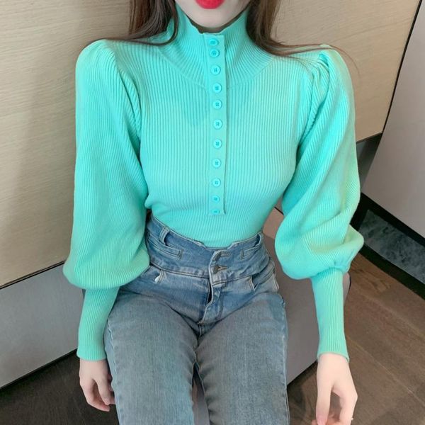 

women's sweaters half turtleneck fashion sweater for women autumn winter lantern long sleeve pullovers office slim knit jumpers you1392, White;black