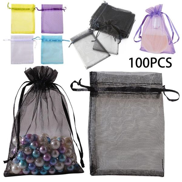 

storage bags 100pcs drawable present organza gift pouches bag for jewelry gifts wedding candy 3.5x2.5in