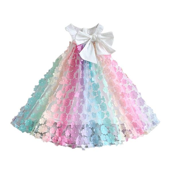 

girl's dresses summer toddler baby girls princess dress suspender rainbow floral beach for girl birthday party clothes 1 2 3 4 5 6y, Red;yellow