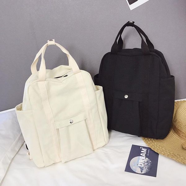 

backpack 2021 simple wild women canvas solid color large capacity travel casual shoulder bag mochila feminina