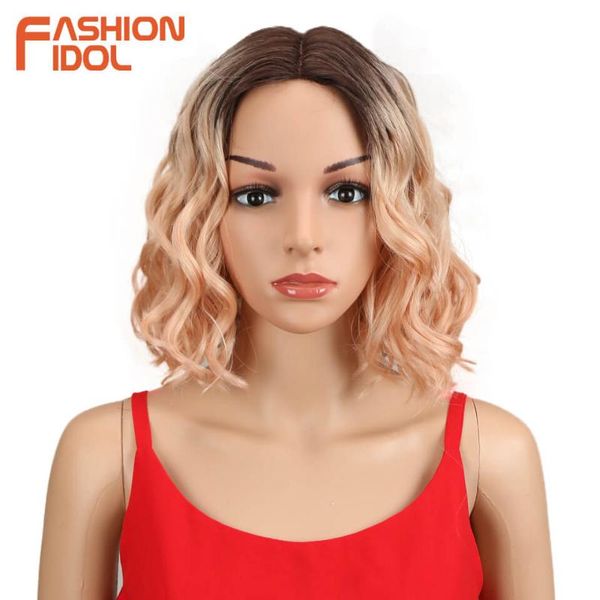 

synthetic wigs fashion idol 12inch wig cosplay short bob lace ombre blonde pink heat resistant wavy hair for women, Black