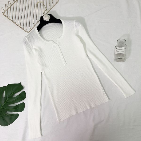 

2021 new women korean button v neck knitted autumn winter basic slim sweater female knit jumper chic clothes wsaz, White;black