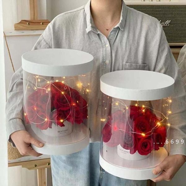 

clear round flower boxes wedding birthday transparent pvc flower gift packaging box valentine day mother's day florist supplies sea shi