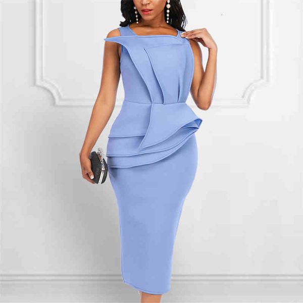 

casual dresses blue party dress midi sleeveless peplum ruffles women occasion pencil event date out celebrate vestidos female summer kcz7, Black;gray