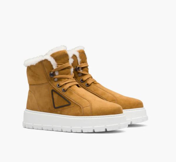 

women boot winter warm shoes luxury design mid sneaker suede shearling booties suede leather lace-up boots platform shoe casual fashion with, Black
