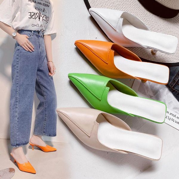 

baotou sandals women shixia fashion net red pointed stiletto high heels students wear fitting mules sandals and slippers, Black