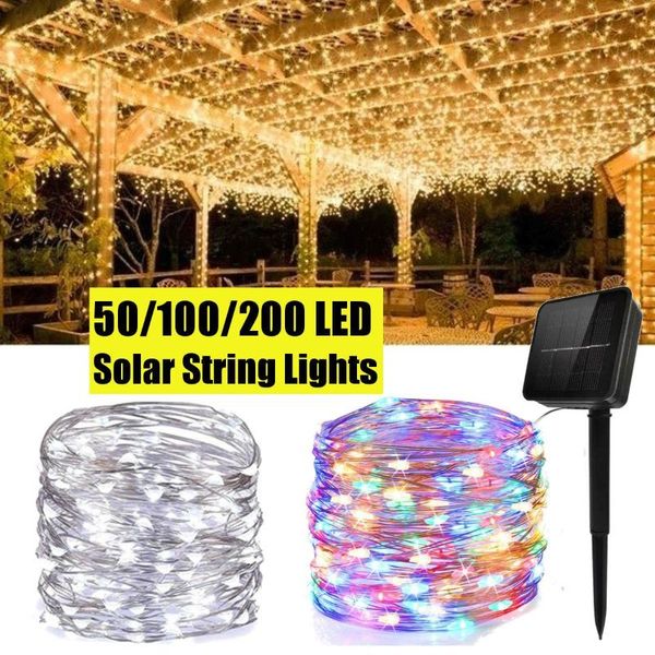 

strips 5/10/20m led outdoor solar lamp string lights 50/100/200 leds fairy holiday christmas party garland garden ip65 waterproof