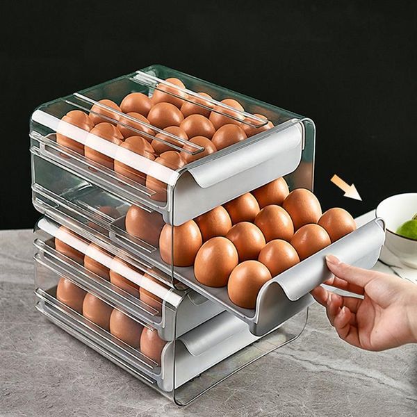 

storage bottles & jars 32 grid egg holder plastic drawer type keep fresh box container drop proof rack for kitchen refrigerator