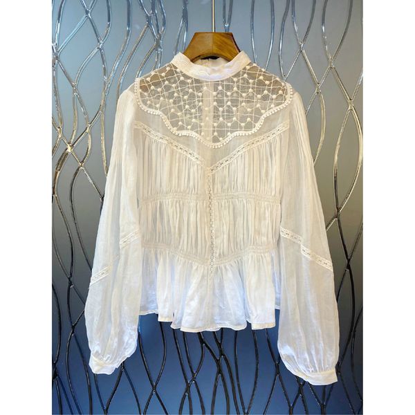 

2021 new white black shirt women mesh long sleeve hollow out blouse early autumn 2c88