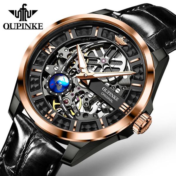 

wristwatches oupinke 3268 men`s watch japan- movt automatic mechanical watches tungsten steel sapphire wrist skeleton clock 5atm, Slivery;brown