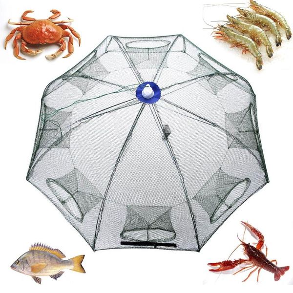 

fishing net portable hexagon 8 hole automatic fishing shrimp trap net fish minnow crab baits cast mesh 93 * 93cm nylon