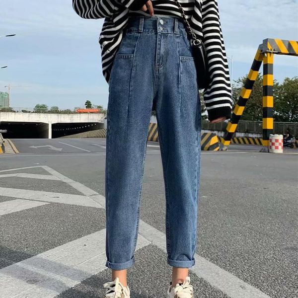 

women's pants & capris fad high waist pencil jeans for women mom denim casual retro boyfriend solid loose ankle length harem, Black;white