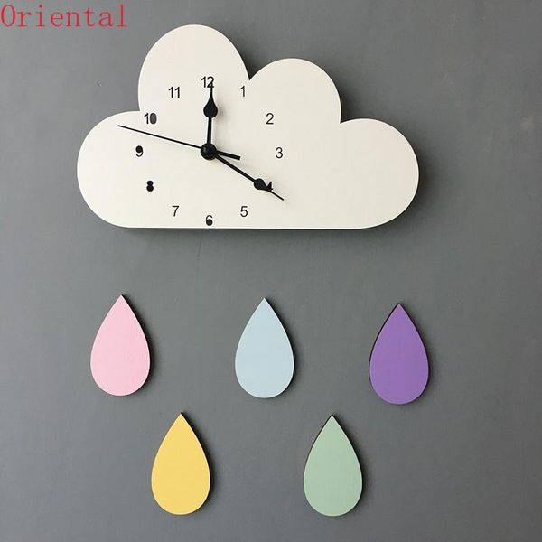 

wall clocks ins nordic cute cloud shape raindrop clock monochrome for children kids room decoration figurines pography props