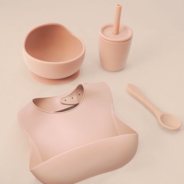 

baby stuff tableware silicone sucker bowl waterproof newborn bibs non-slip toddle feeding plate spoon sippy cup things for baby