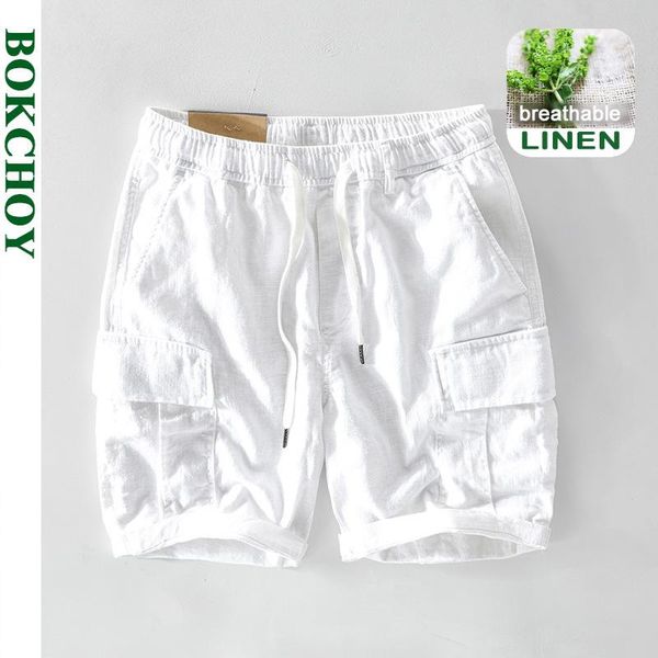 

men's shorts 2021 summer men casual multi-pocket linen ga-t116, White;black