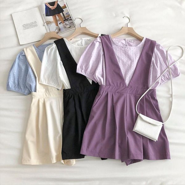

women's tracksuits women casual jumpsuits and t-shirts sets rompers ladies cute tees two pieces outfits summer loose overalls, Gray