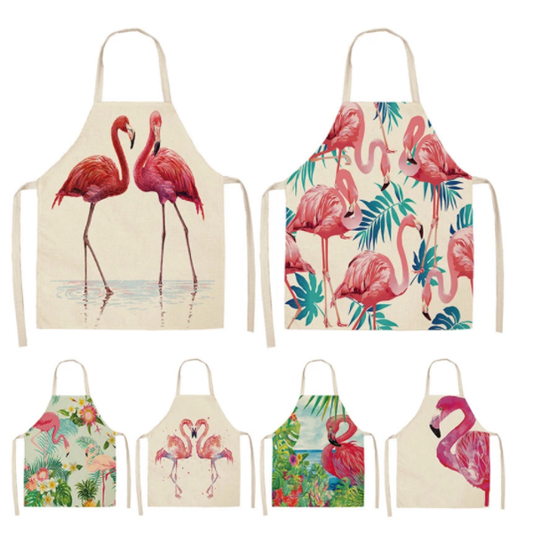

aprons flamingo leaf pink pattern cotton linen home cooking baking coffee shop cleaning kitchen accessories 53*65cm