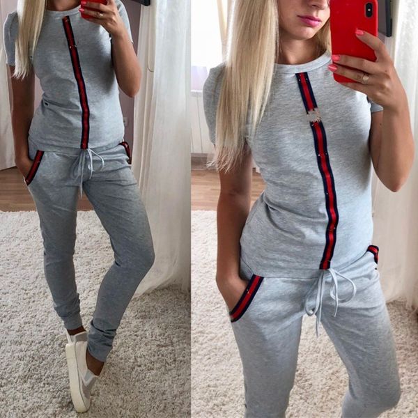 

21ss women's fitness two piece short sleeve jacket classic fashion stretch slim pants sportswear sportswear slim suit desinger women cl, White