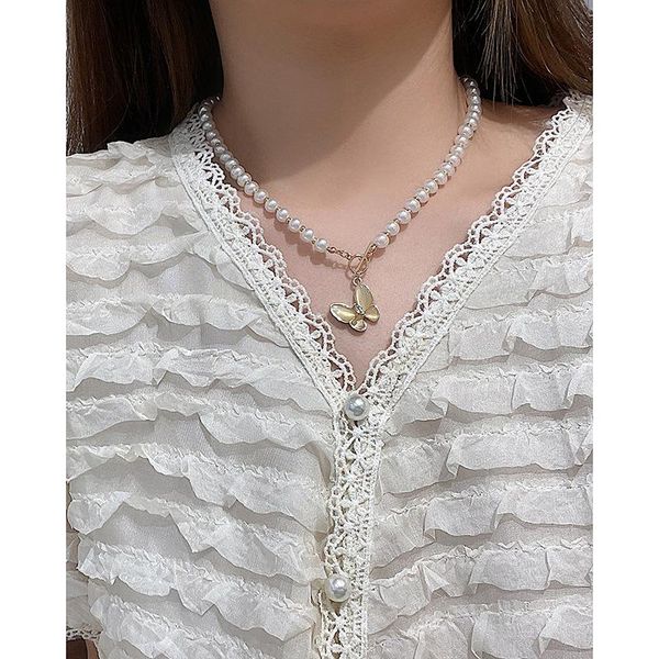 

pendant necklaces gentle pearl lady necklace elegant butterfly shaped jewelry girl clavicle chain gift, Silver