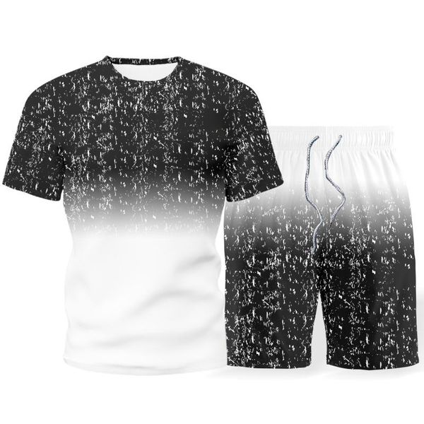 

men's tracksuits sportswear european and american trend 3d printing round neck t-shirt + sports shorts street leisure fashion, Gray