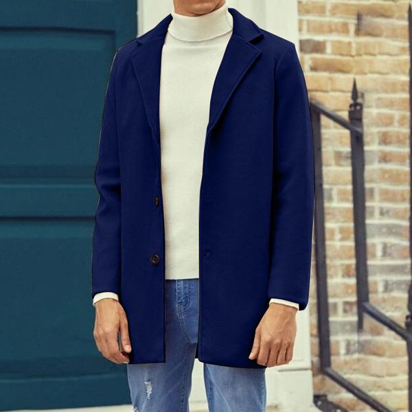 

men's wool & blends casual business coat men autumn winter solid color windbreaker slim fits trench high quality, Black