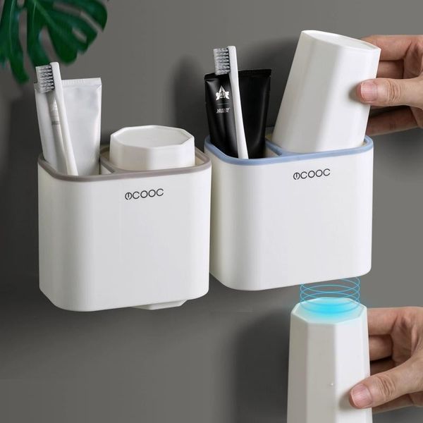 

toothbrush holders magnetic inverted holder with cups wall toothpaste storage rack drain organizer bathroom accessories