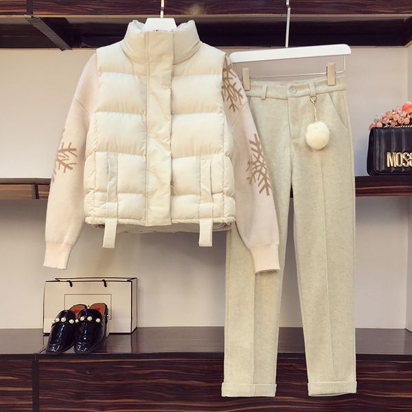 

great plus female size 2021 warm winter sweatshirt christmas sweater and woolen pants three garments cloth ensemble 3l13, White