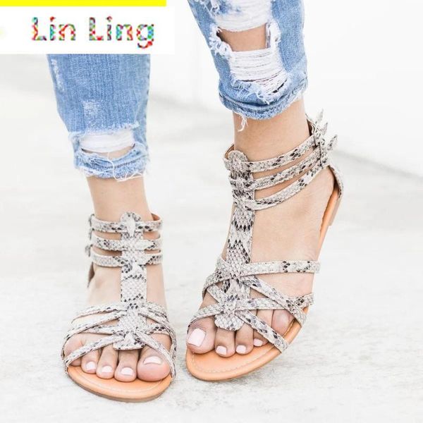 

women flat shoes plus size 34-43 ethnic bohemian summer sandals gladiator roman strappy embroidered casual leisure ladies, Black