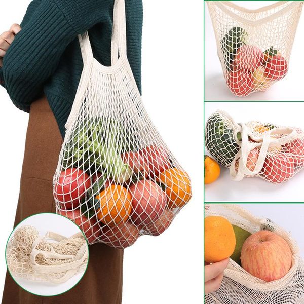 

hanging baskets 7pcs cotton mesh vegetable bags produce bag reusable storage kitchen fruit with drawstring