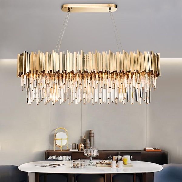 

pendant lamps luxury plated gold metal led lights e14 lustre k9 crystal luminarias dining room straight lamp lighting fixtures