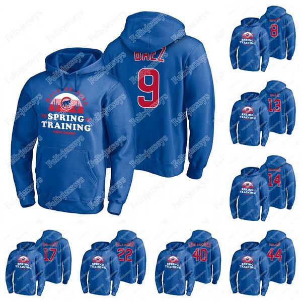 

chicago 2021 spring training hoodie 9 javier baez kris bryant anthony rizzo willson contreras ernie banks jason heyward baseball jersey, Blue;black