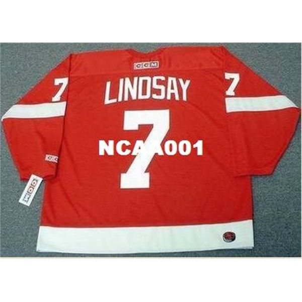 

001 #7 ted lindsay detroit red wings ccm retro hockey jersey or custom any name or number retro jersey, Black