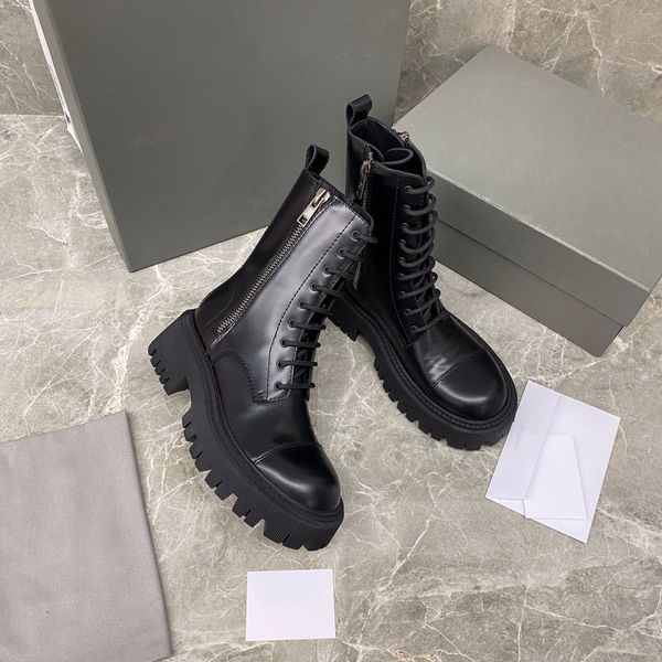 

european and american style women's thick bottom lace up short boots designer personality handsome full size 35-40, Black