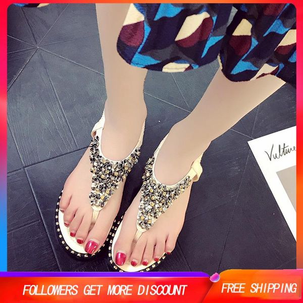 

women sandals fashion luxury crystal rivets toe clip slip on gladiator sandals bohemia style casual beach zapatos mujer, Black