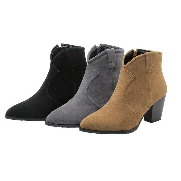 

boots women's block women heel shoes round head warm and comfortable ankle for casual zipper zapatos mujer, Black