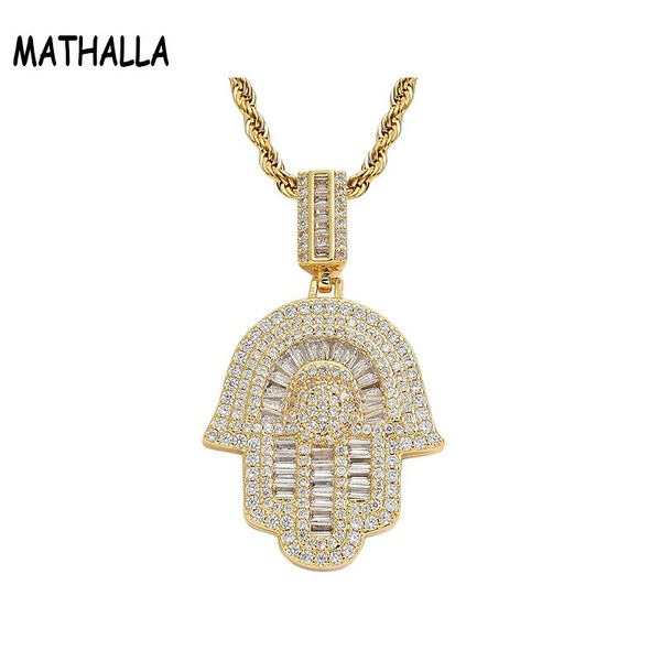 

pendant necklaces mathalla women's hand shaped with cz tennis chain and rope necklace fashion accessories hip hop jewelry, Silver