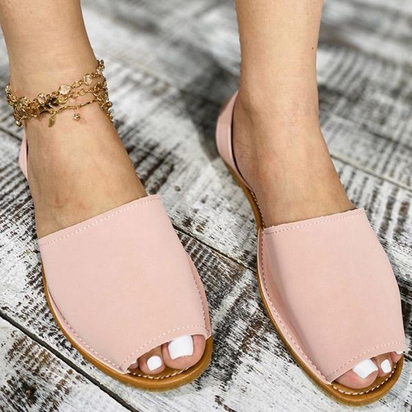 

sandals summer women female casual peep toe shoes pu slip on leisure solid sewing footwear two-piece large size flats, Black